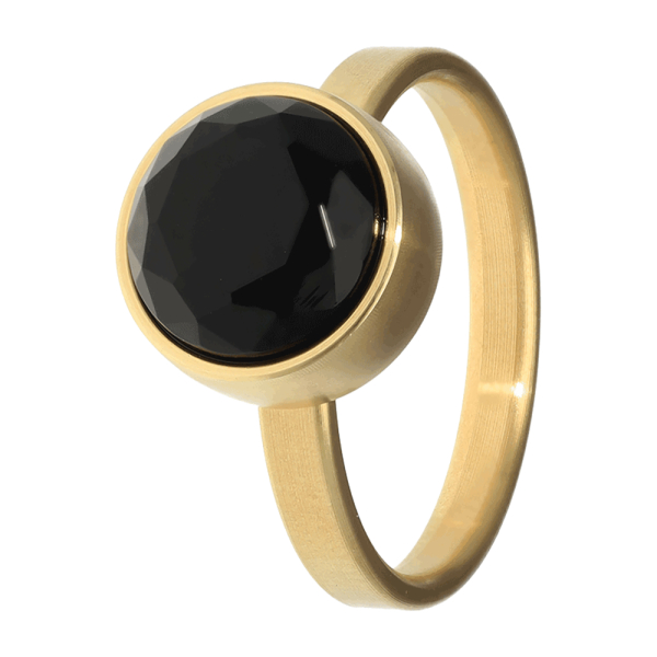 Black Onyx Faceted Ring Gold 17mm