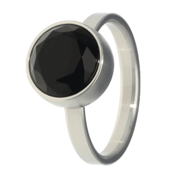 Black Onyx Faceted Ring Steel 17mm
