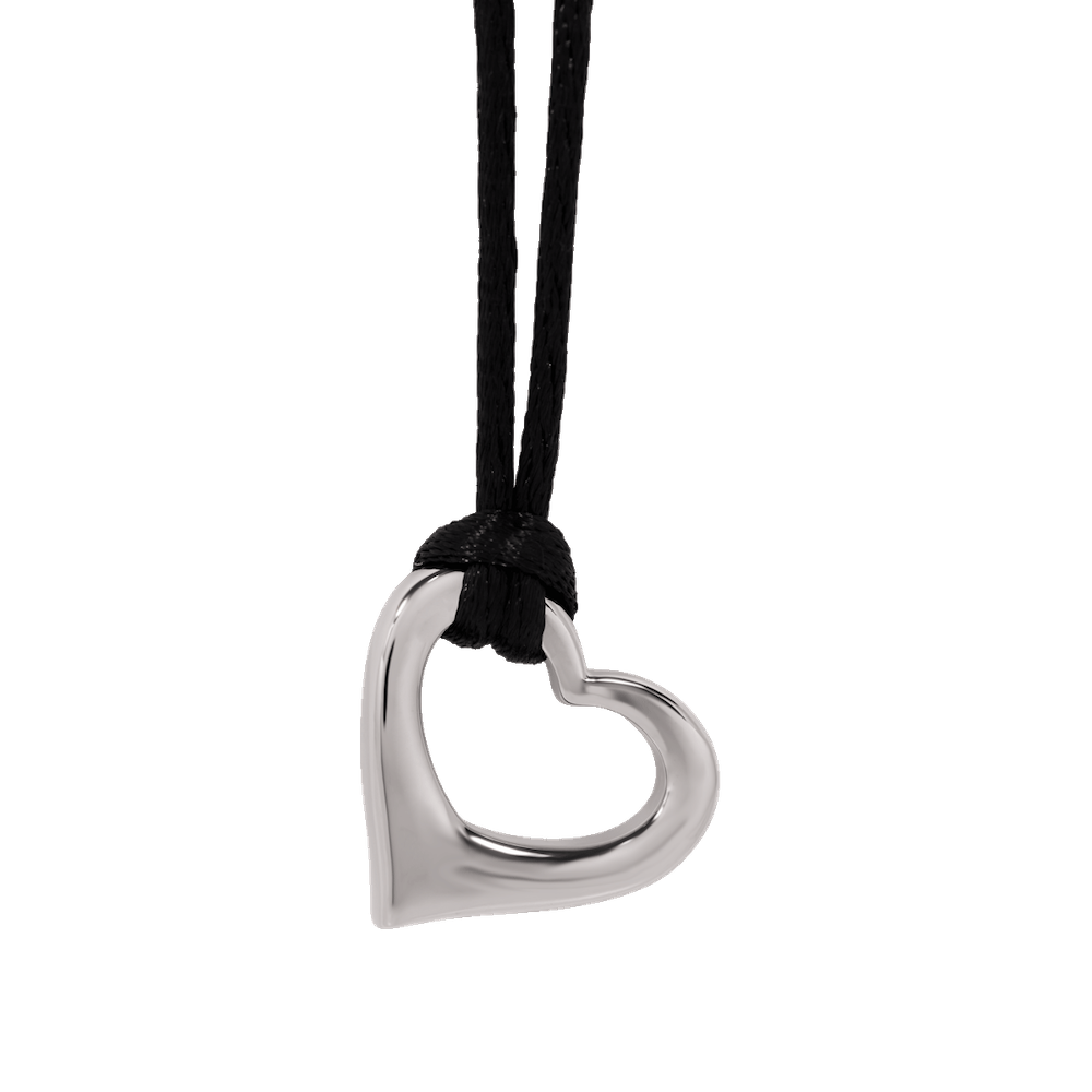 Floating Heart with Cotton Necklace Ash Pendant Silver
